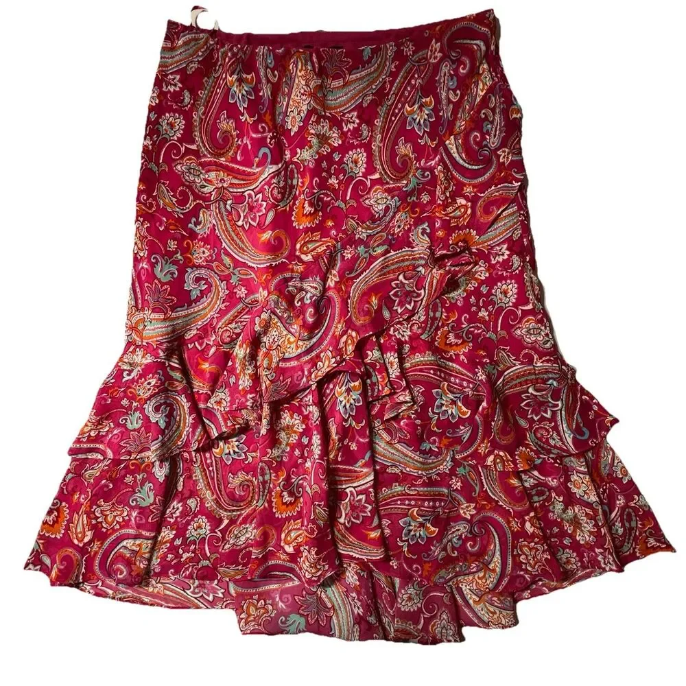 Barbie Pink Fall MIDI Chaps Women’s Paisley Ruffle Skirt Paisley Feminine Preppy